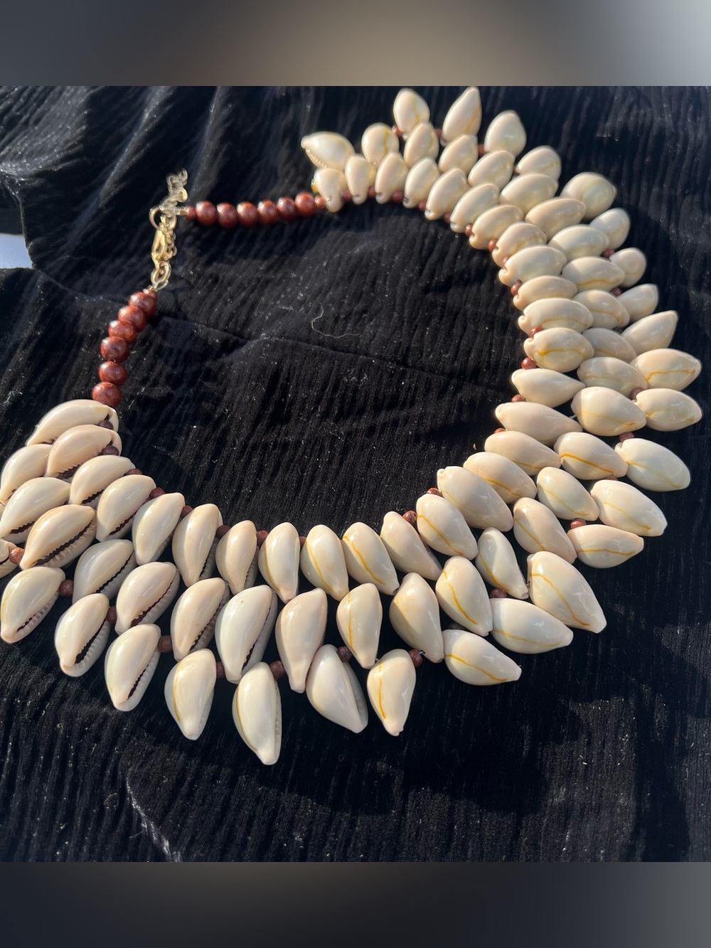Coastal Cream Shell & Brown Bead Statement Necklace - Picture 2 of 2